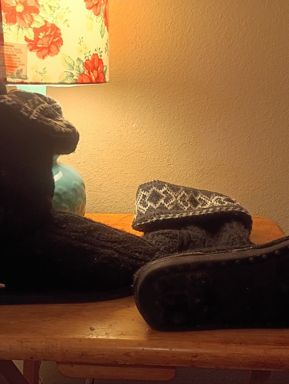 Muk Luks à la Mode Black Cable Knit Slipper Boots Fair Isle Cuff Women's Size 9